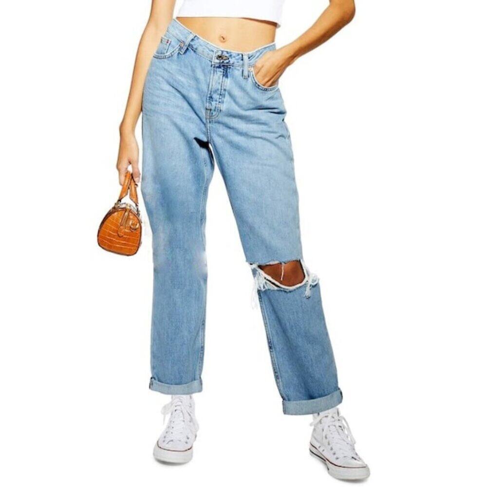 2/$30 Topshop Moto Hayden Jeans High Rise Ripped Straight Relaxed Mid W26 #9241